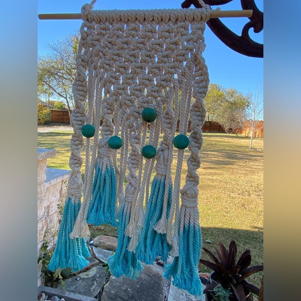 Boho Wall Decor Macrame Textile Wall Hanging Turquoise Ombre